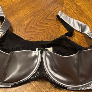 Cacique Silver and Black Satin Lace Bra in 44DDD
